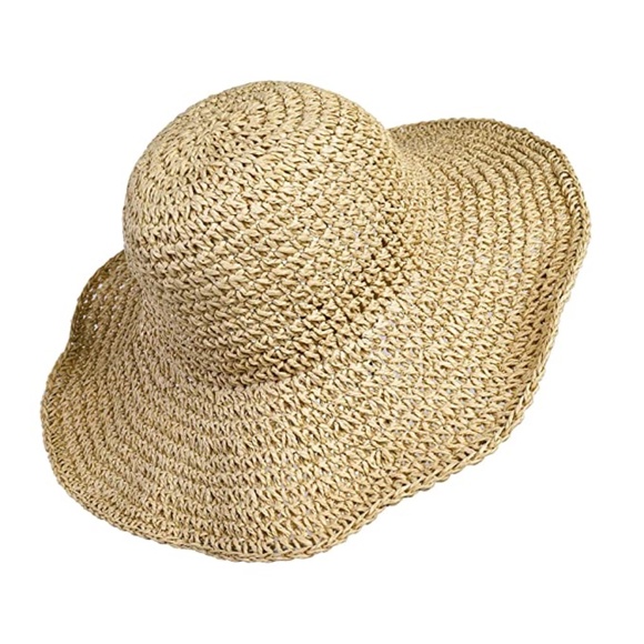 Artisan Handmade Natural Minimalist Packable Wavy Brim Straw Hat, One Size. - Picture 9 of 12